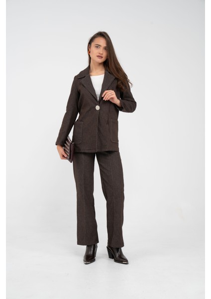 Tek Düğme Detaylı Alt Üst Kadın Takım K8075