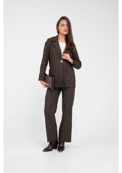 Tek Düğme Detaylı Alt Üst Kadın Takım K8075 indirimleri