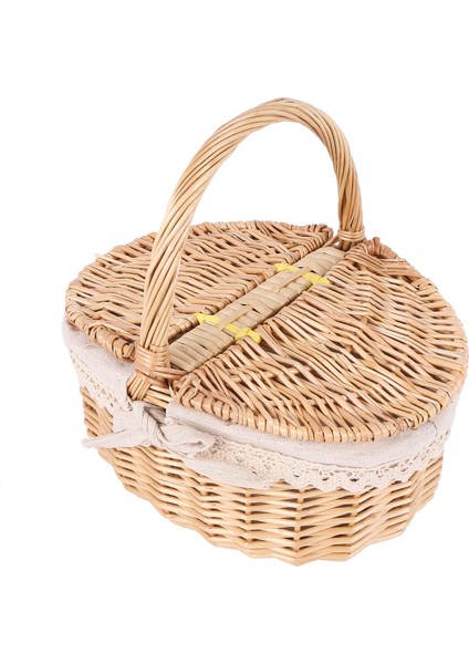 Saplı El Yapımı Hasır Sepet Çift Kapaklı Hasır Kamp Piknik Sepeti Kumaş Astarlı Saklama Sepeti (Yurt Dışından) fiyatları