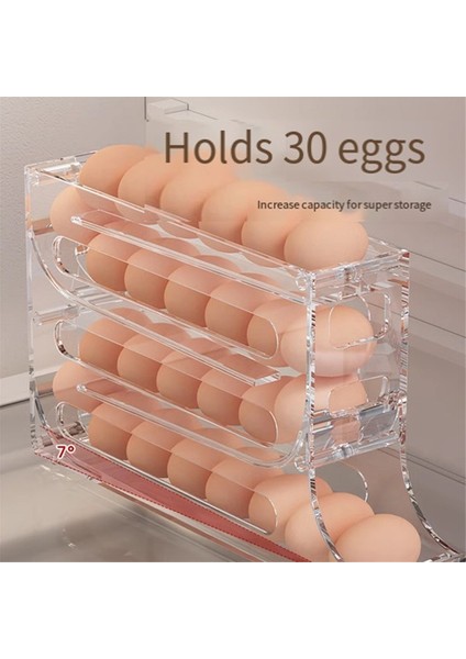 Buzdolabı Için Yumurta Tutucu, Otomatik Yuvarlanan Buzdolabı Yumurta Düzenleyici, 4 Katlı Büyük Kapasiteli Yumurta Dağıtıcı Saklama 30 Yumurta (Yurt Dışından) fiyatları