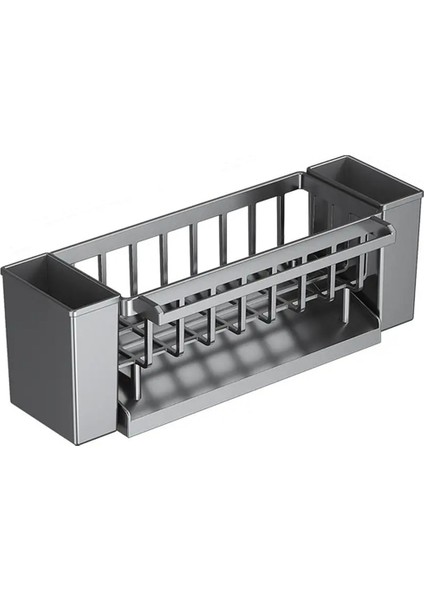 Kendiliğinden Boşalan Lavabo Rafı Sabunluk Süngerlik Bulaşık Bezi Havlu Askısı Filtre Sepeti Mutfak Lavabosu Drenaj Rafı Koyu Gri (Yurt Dışından)