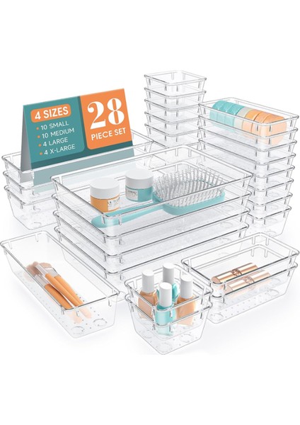 Kozmetik, Mücevher ve Mutfak Eşyaları Için Şeffaf Plastik Çekmece Saklama Kutusu Seti, Masa Çekmecesi Saklama Tepsisi (Yurt Dışından)
