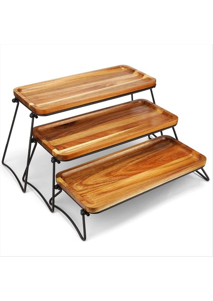 Partiler Için 3 Katlı Cupcake Standı ve Kuleleri Servis Tepsisi, Ahşap Tatlı Masası Sergileme Seti, Dekoratif Katlı Tepsi Dekoru (Yurt Dışından)