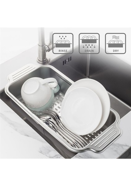 Çok Işlevli Mutfak Lavabosu Süzgeç Rafı Geri Çekilebilir Paslanmaz Çelik Süzgeç Sepeti Lavabo Üstü Bulaşık Kurutma Rafı (Yurt Dışından) indirimleri