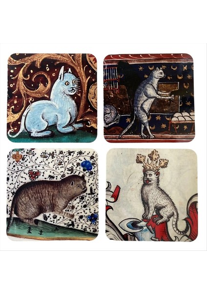 Parçalı Ortaçağ Kedi Bardak Altlığı Seti Kedi Desenli Yuvarlak Bardak Altlıkları, Bardak Altlıkları Kedi Bardak Altlığı (Yurt Dışından) modelleri