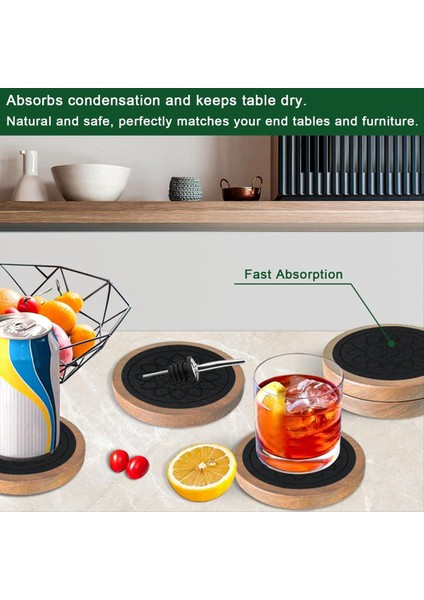 Içecekler Için Ahşap Bardak Altlıkları, 5'li Emici Bardak Altlığı Setleri, Kahve Masa Üstü Koruması Için Içecek Bardak Altlıkları, Kaymaz Siyah (Yurt Dışından) fiyatları