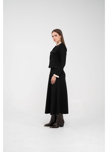 Düğme Detaylı Süet Etek Ceket Takım K8089 modelleri