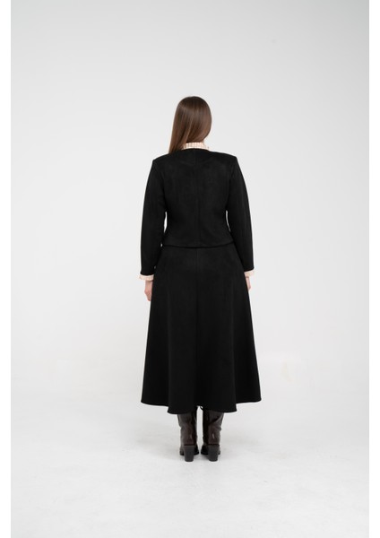 Düğme Detaylı Süet Etek Ceket Takım K8089 indirimleri