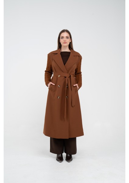 Triko Kollu Kemerli Trençkot K8070