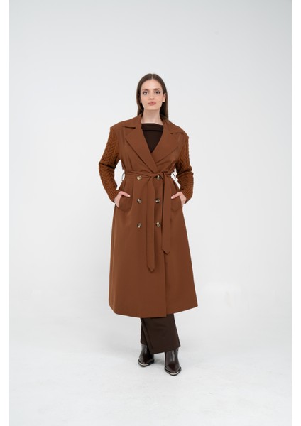 Triko Kollu Kemerli Trençkot K8070 fiyatları