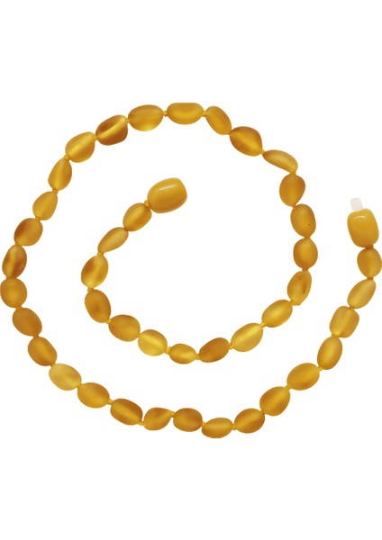 Mat Turuncu Renk Doğal Form Damla Kehribar Taşlı Bebek Diş Kolyesi