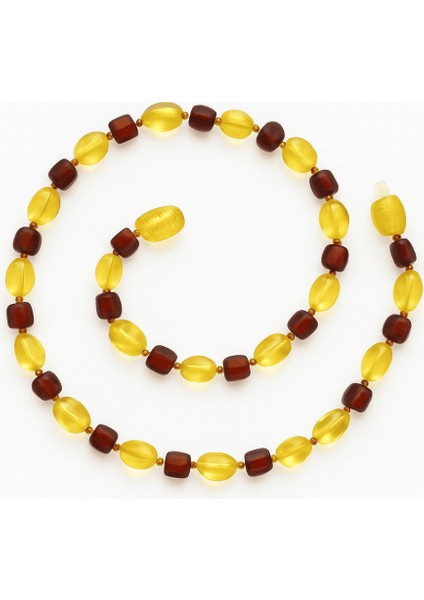 Soft Sarı Koyu Kırmızı Renk Doğal Form Damla Kehribar Taşlı Bebek Diş Kolyesi