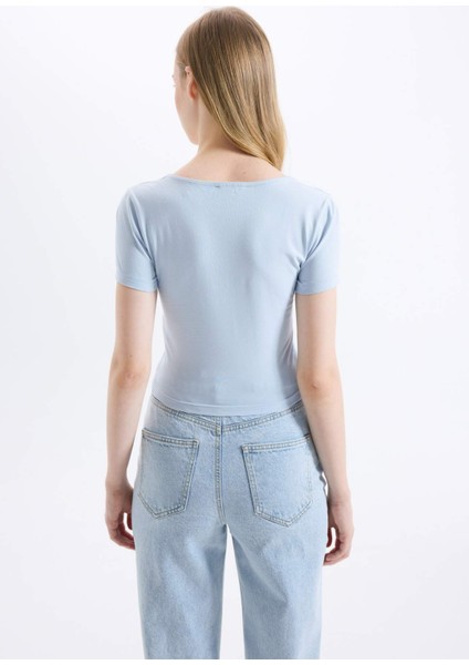 Fitted U Yaka Basic Düz Kısa Kollu Tişört C6102AX25SM