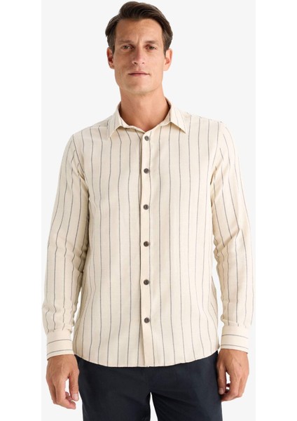 Regular Fit Çizgili Pamuklu Uzun Kollu Gömlek D6146AX25SP