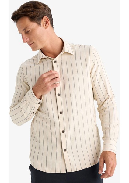 Regular Fit Çizgili Pamuklu Uzun Kollu Gömlek D6146AX25SP