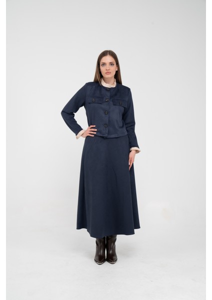 Düğme Detaylı Süet Etek Ceket Takım K8089 fiyatları