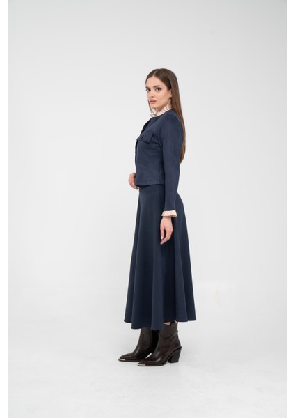 Düğme Detaylı Süet Etek Ceket Takım K8089 modelleri