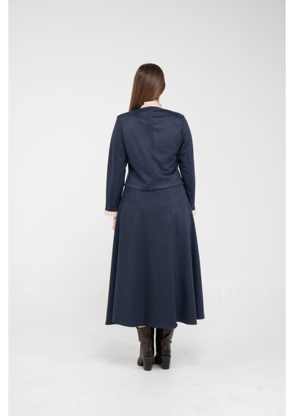 Düğme Detaylı Süet Etek Ceket Takım K8089 fırsatları