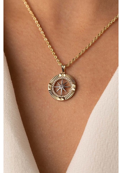 14 Ayar Altın Halat Zincir Pusula Kolye