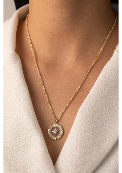 14 Ayar Altın Halat Zincir Pusula Kolye modelleri
