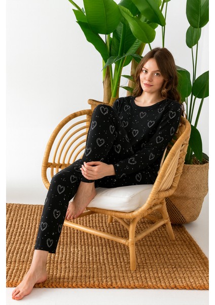 Mevsimlik Uzun Kollu Süet Kadın Pijama Takımı- Bisiklet Yaka Kadın Pijama