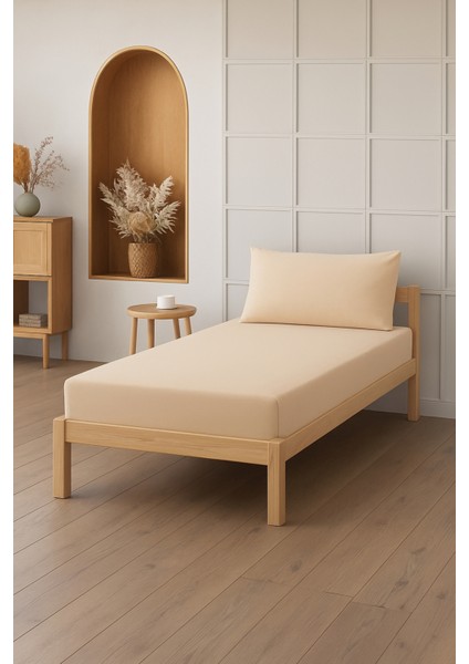 %100 Pamuk Tek Kişilik Lastikli Çarşaf Yastık Kılıfı Seti (2 Parça) - 100X200 cm - 120X200 cm