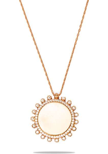 Zirkon Taşlı Güneş Tasarım Rose Renk Isme Özel Yazılı 925 Ayar Gümüş Kadın Kolye