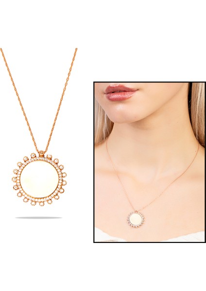 Zirkon Taşlı Güneş Tasarım Rose Renk Isme Özel Yazılı 925 Ayar Gümüş Kadın Kolye fiyatları