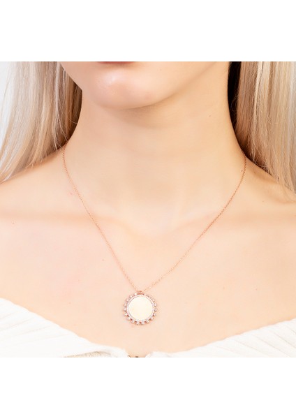 Zirkon Taşlı Güneş Tasarım Rose Renk Isme Özel Yazılı 925 Ayar Gümüş Kadın Kolye fırsatları