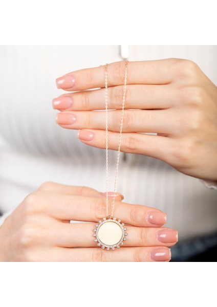 Zirkon Taşlı Güneş Tasarım Rose Renk Isme Özel Yazılı 925 Ayar Gümüş Kadın Kolye indirimleri