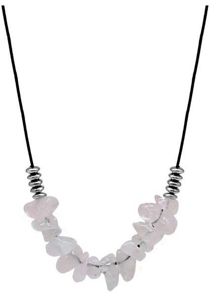 Zarif Ip Zincirli Doğal Form Pembe Kuvars Doğaltaş Kadın Kolye