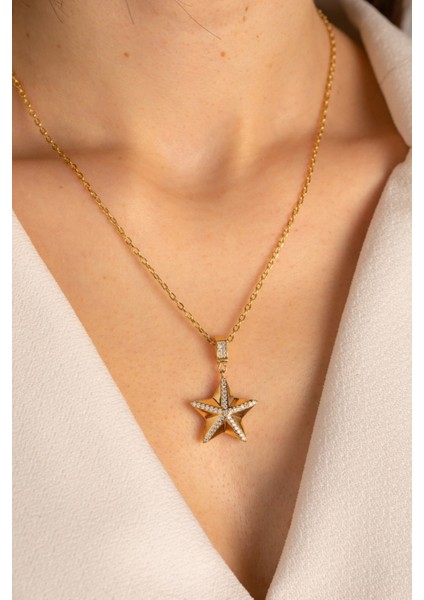 14 Ayar Altın Kalın Forse 3 Boyutlu Yıldız Kolye