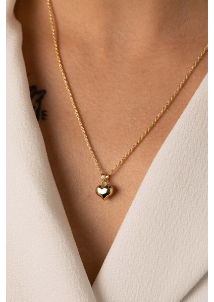 Altın Ince Halat Burgu Zincir Kalp Kolye