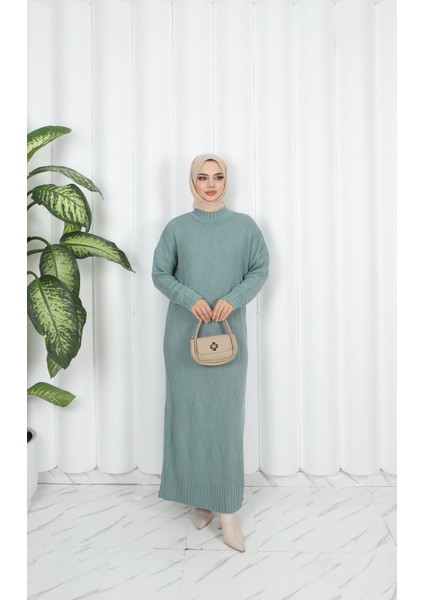 Baklava Desenli Triko Elbise