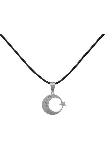 Ayyıldız Tasarım Isme Özel Yazılı Siyah Ip Zincirli Çelik Erkek Kolye fiyatları