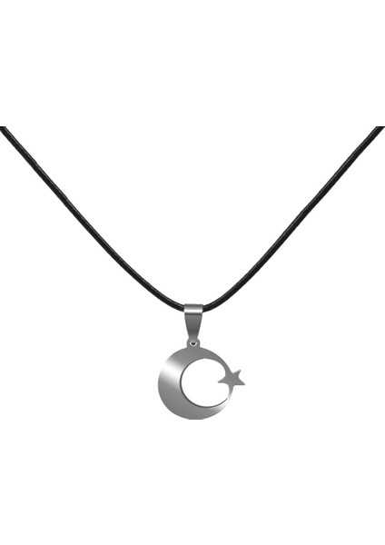 Ayyıldız Tasarım Isme Özel Yazılı Siyah Ip Zincirli Çelik Erkek Kolye fırsatları