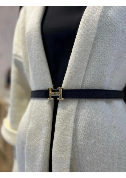 Kadın Siyah Gold Tokalı Kemer Pantolon Kemeri Ceket Kemeri