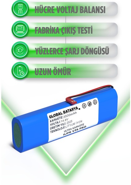Ilıfe V3S Pro Uyumlu Robot Süpürge Bataryası 14.8V 3500MAH Li-Ion Pil (Ultra Kapasite) modelleri