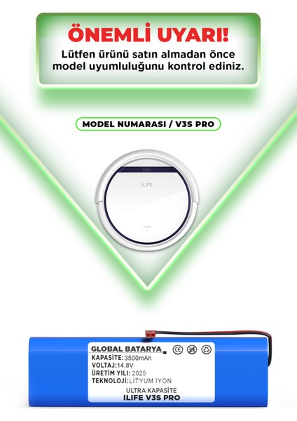 Ilıfe V3S Pro Uyumlu Robot Süpürge Bataryası 14.8V 3500MAH Li-Ion Pil (Ultra Kapasite) indirimleri