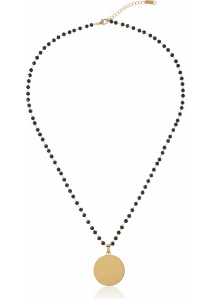 Kadın Çelik Kolye - Isme Özel Yazılı - Klasik Model - Siyah Zirkon Taşlı - Altın Renk indirimleri