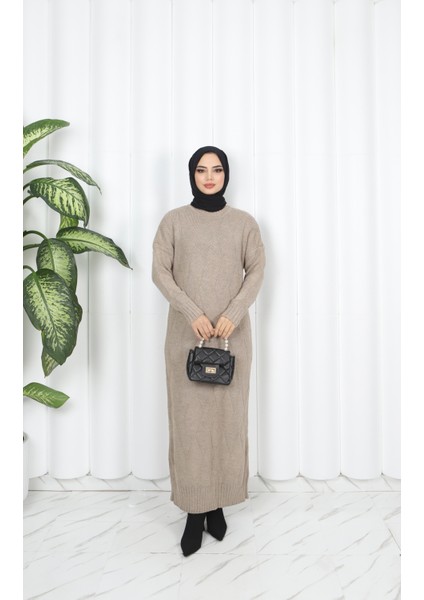 Baklava Desenli Triko Elbise