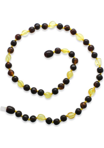 Kırmızı Sarı Doğal Damla Kehribar Taşlı Bebek Diş Kolyesi