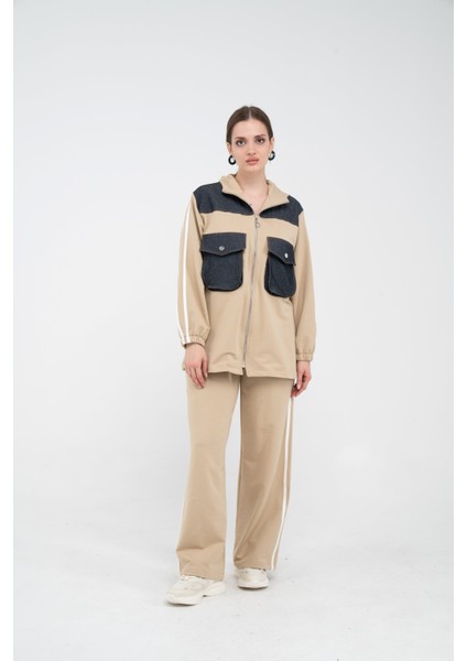 Kontrast Detaylı Fermuarlı Spor İkili Takım K1748