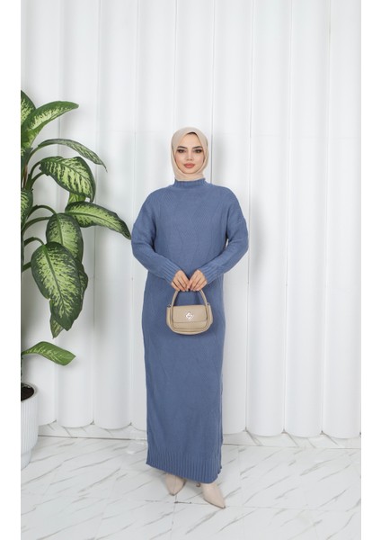 Baklava Desenli Triko Elbise