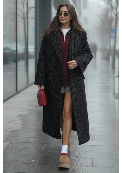 Balık Sırtı Detaylı Kışlık Astarlı Kadın Kaşmir Kaban modelleri