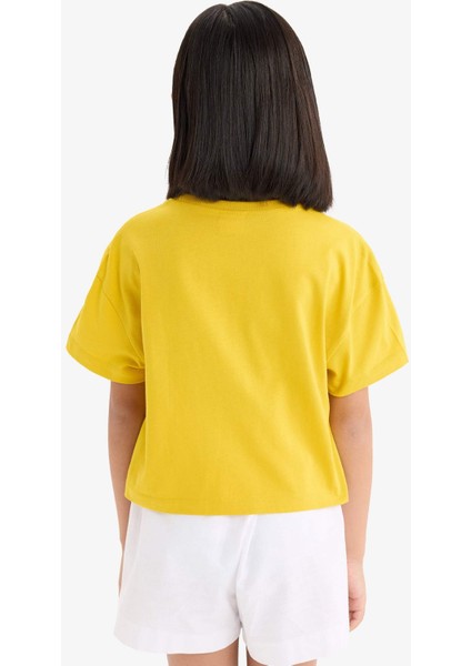 Kız Çocuk Bisiklet Yaka Baskılı Kısa Kollu Tişört E0352A825SM