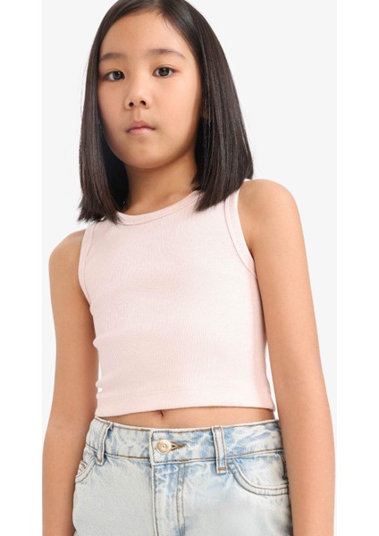 Kız Çocuk Bisiklet Yaka Basic Düz Atlet