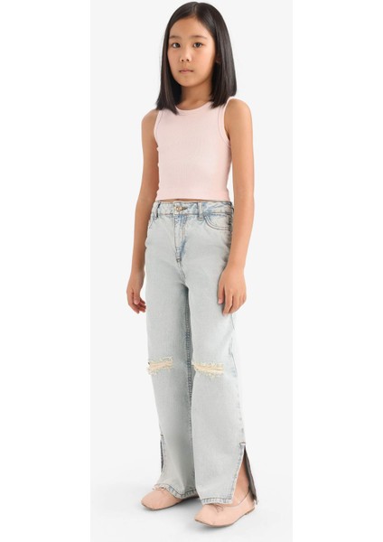 Kız Çocuk Bisiklet Yaka Basic Düz Atlet