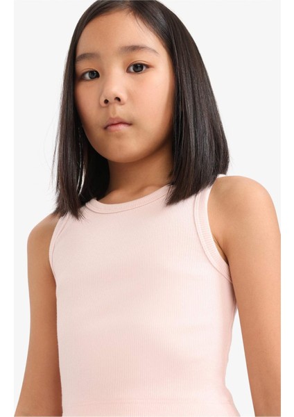 Kız Çocuk Bisiklet Yaka Basic Düz Atlet