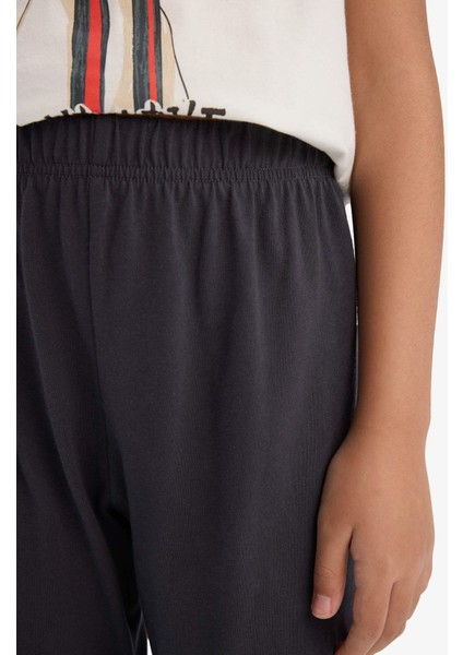 Kız Çocuk Pijama Takımı Baskılı Kısa Kollu Üst Beli Lastikli Uzun Alt E0541A825SM